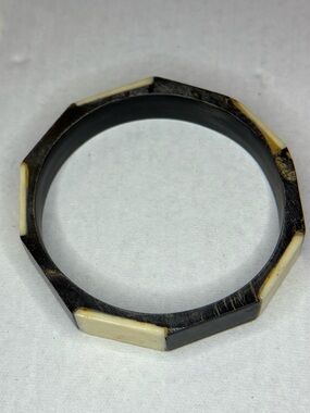 Octagonal Black and Ivory / Wood Inlay Bangle